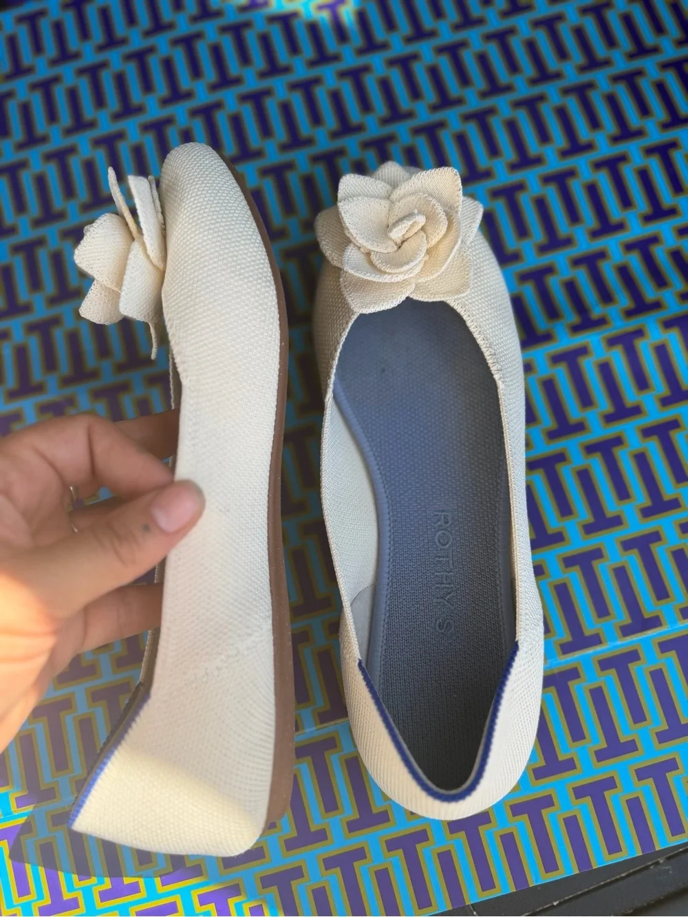 Rothy's Women’s Cream Ballet Flats with Floral Accent size 7.5